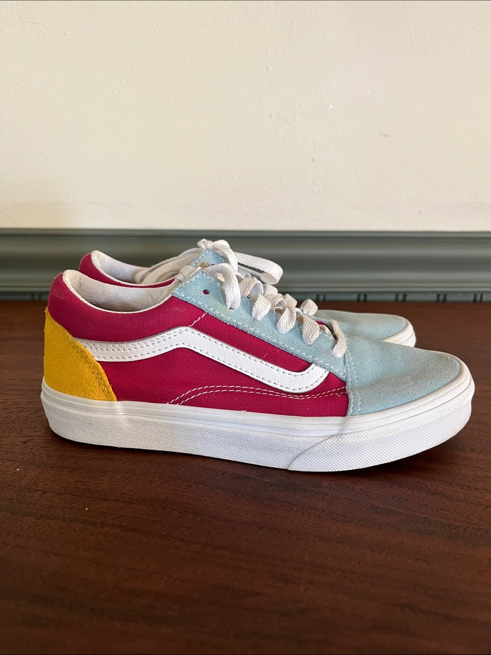 Vans Kids Old Skool Sneakers in Light Blue, Pink & Yellow